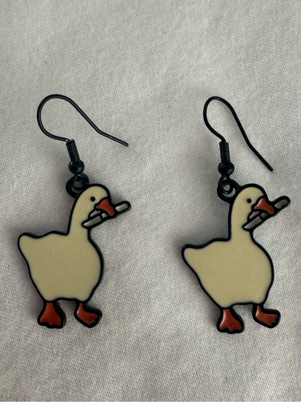 Handmade Silly Duck with Knife Black  Earrings